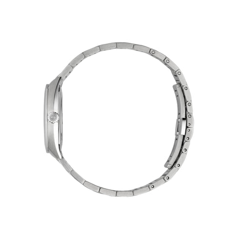 Gucci Interlocking 29mm stainless steel case, silver sunbrushed dial with 8 diamonds and pink gold-plated details, small seconds display, stainless steel bracelet YA142510